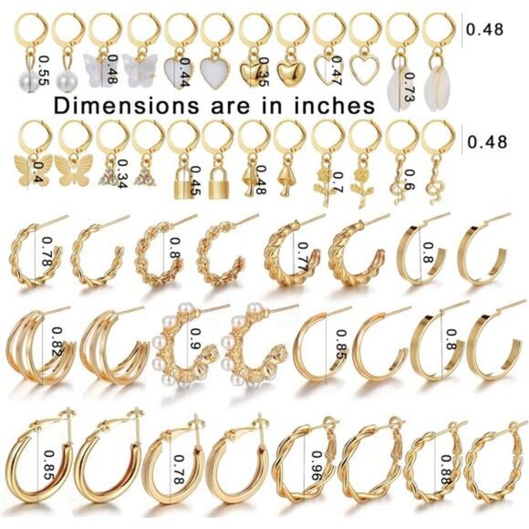 IFKM 24 Pairs Gold Hoop Earrings Set for Women Hypoallergenic Chunky Chain - Picture 5 of 8